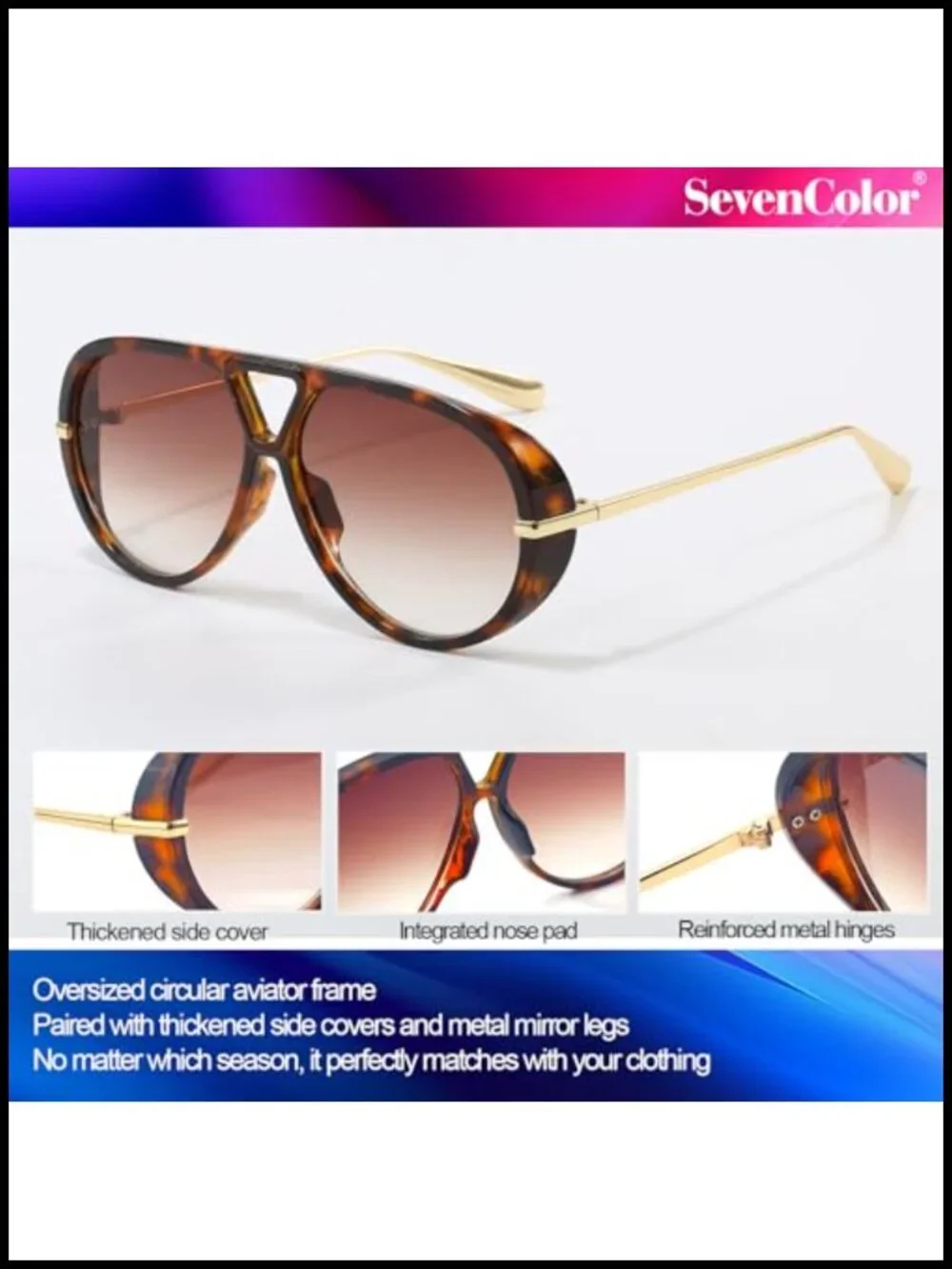 Oversized Aviator Sunglasses Retro Shield UV400 Protection Unisex
